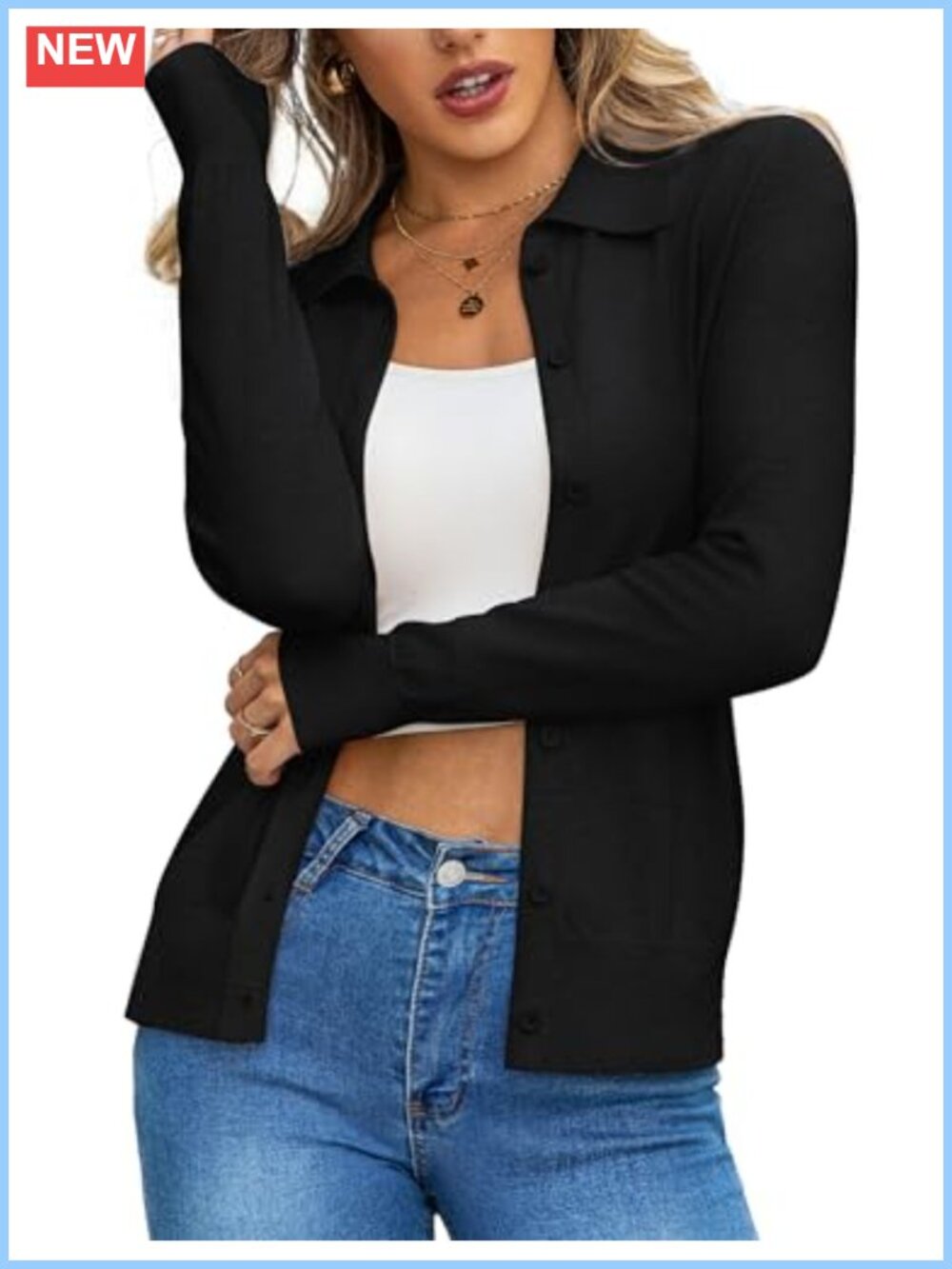Wool Blend Cardigan Button Down Lapel Collar Lightweight Women's Sweater